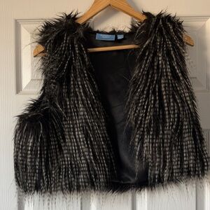 Vera Wang Black and White Faux Fur Vest
